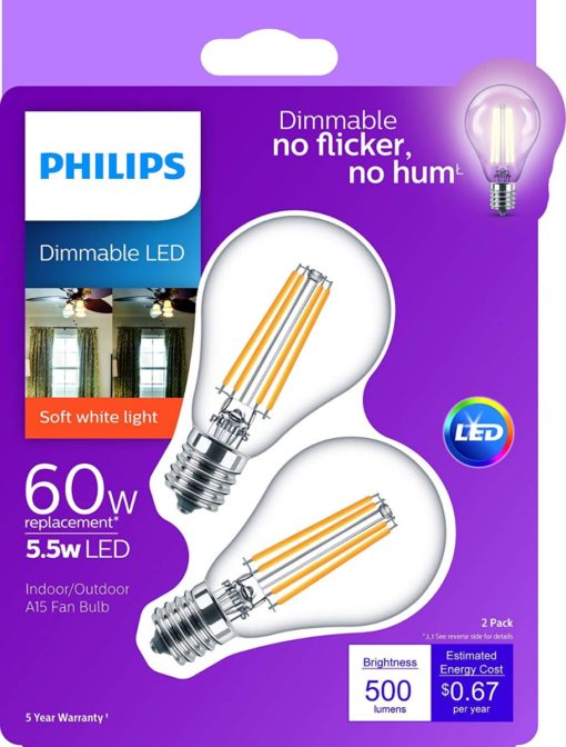 Philips LED 110V, A15 / E17, Dimmable 2-pack light bulb